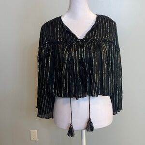 [NSR] Black/Metallic Striped Boho Blouse - Size Medium NWT